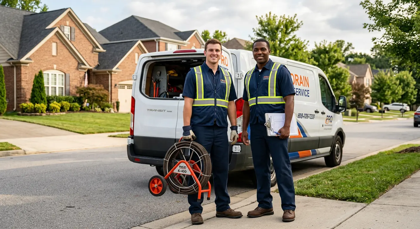 Sewer and drain service team with equipment ready for work in North Olmsted