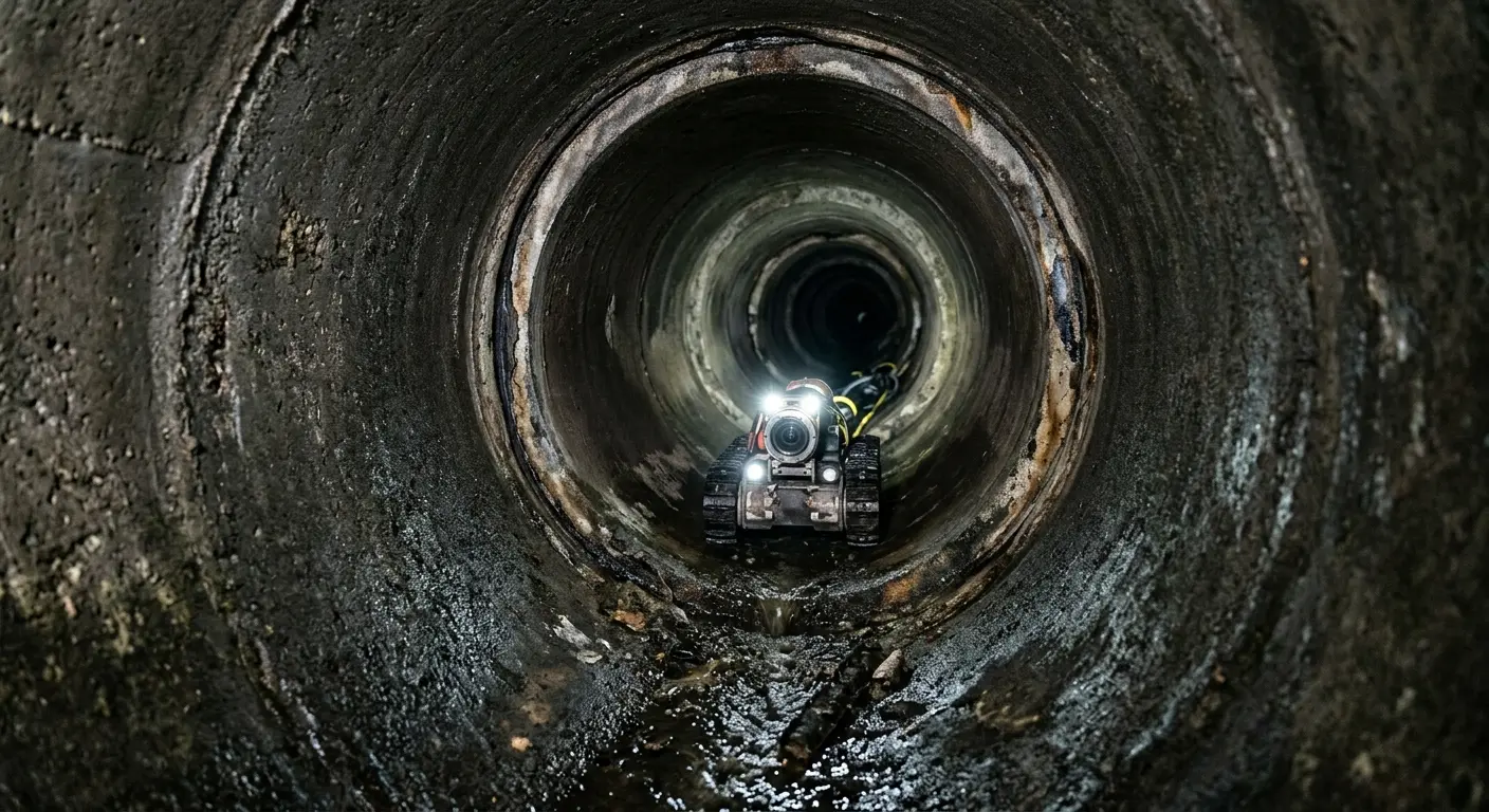 Robotic sewer camera inspecting pipe interior for Sewer Line Repair in North Olmsted
